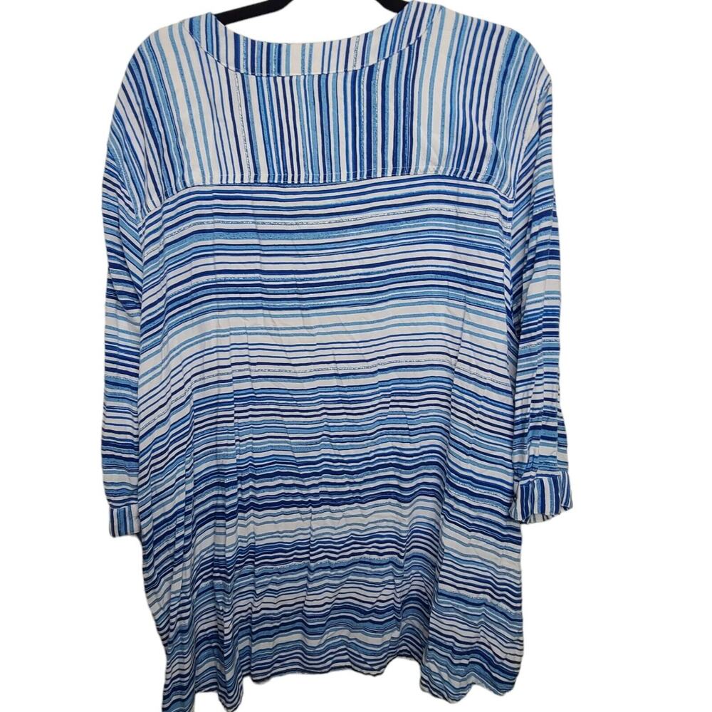 Woman Within Womens Plus‎ 4X 34/36 Blue Striped Top Blouse V-Neck Beach Summer - Picture 3 of 9